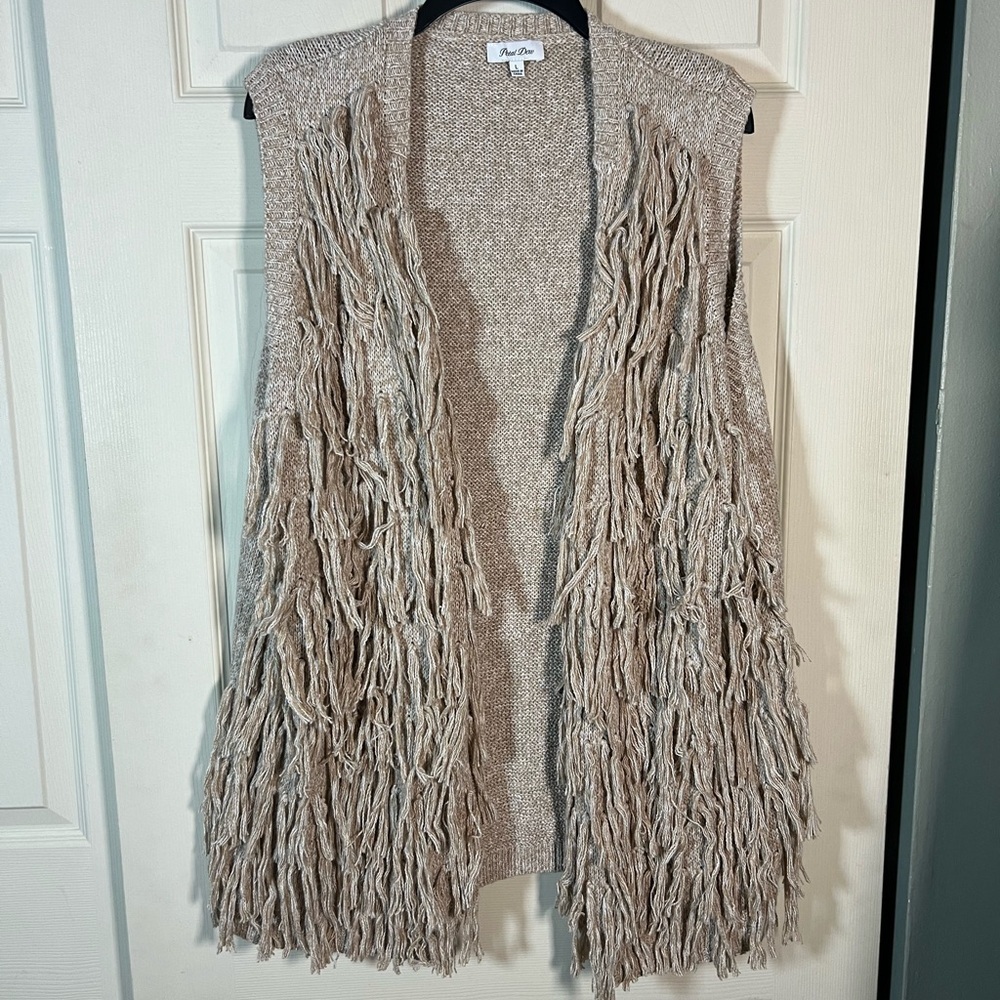 NWOT Fringed Knit ❤️ Vest by Petal Dew, Beige Tan, large